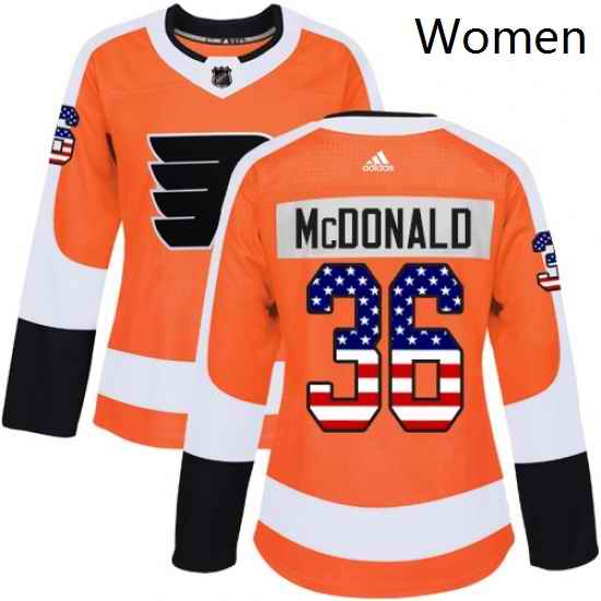 Womens Adidas Philadelphia Flyers 36 Colin McDonald Authentic Orange USA Flag Fashion NHL Jersey